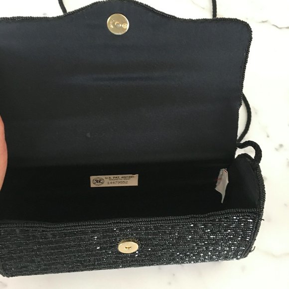 Vintage Black Bugle Bead Evening Bag Clutch MINT - Picture 8 of 10